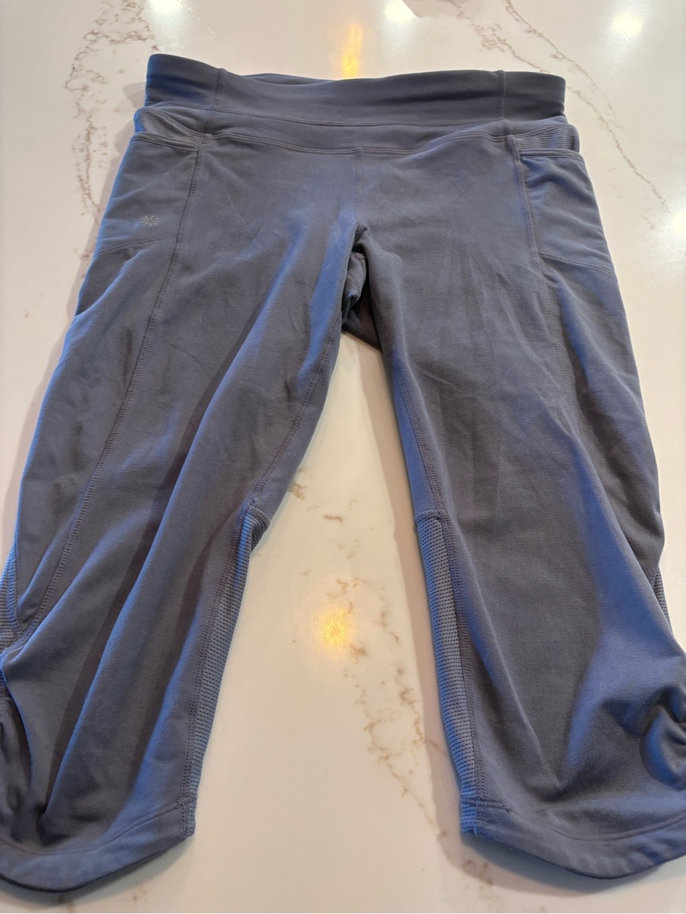 Athleta Slate Blue Capri Leggings with Mesh Panels